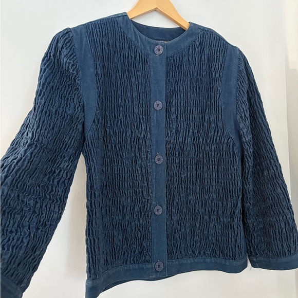 VTG Gene Ewing BIS M Wrinkled Rich Denim Jacket Blue California Sunwash Button - Picture 16 of 16